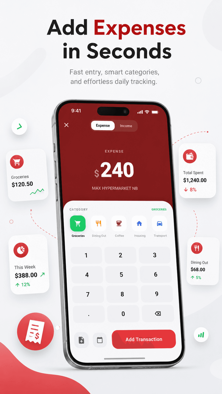 Add expenses in seconds screen